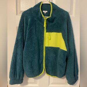 Women’s love, fire Teal Fleece Jacket with Light Green Accent